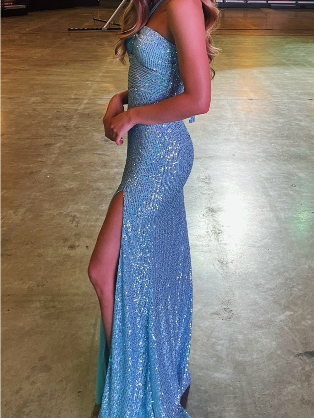 Windsor Sparkling Light Blue Sequin Halter Maxi Gown
